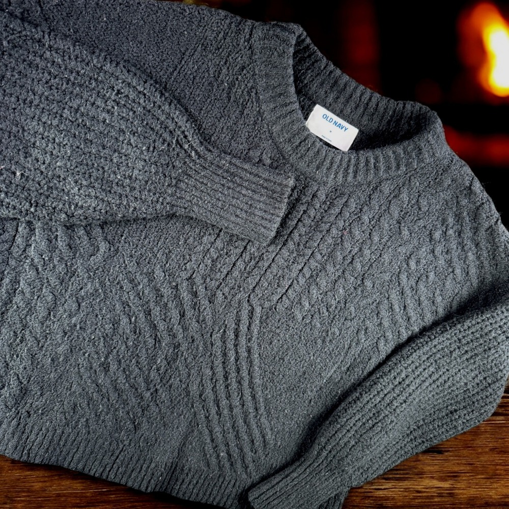 Old Navy Cable Knit Women M Crew Neck‎ L Y2K Pullover Sweater Fisherman Boho